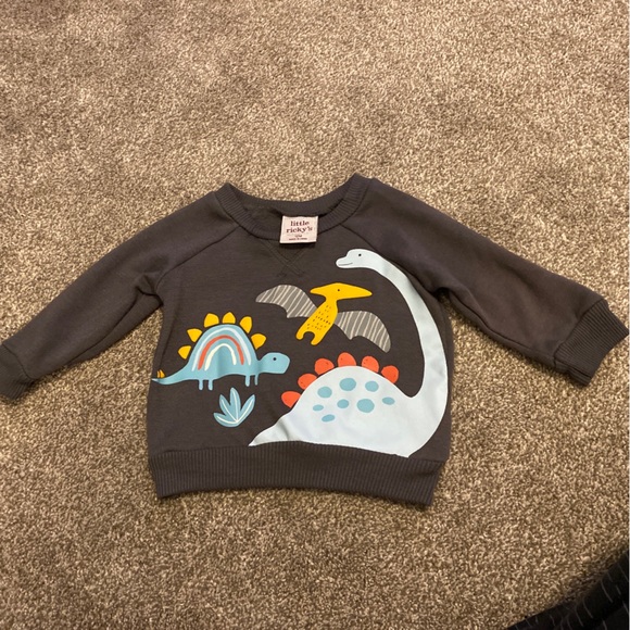 Little Ricky’s Gray Dinosaur sweatshirt Long Sleeve 12 Month 12m Baby Clothes - Picture 1 of 11